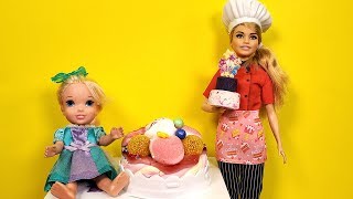 CAKE baking  Elsa and Anna  Barbie  cake shop [upl. by Ellenahs]