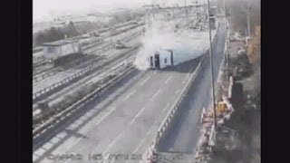 Shocking CCTV footage shows vehicles crashing into roadworks [upl. by Kellene]