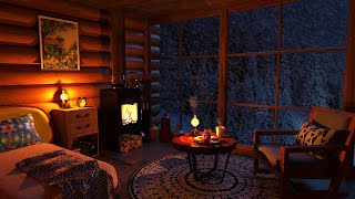 Cozy Winter Cabin  Relaxing Blizzard and Snowstorm Sounds w Fireplace for Sleep amp Relaxation [upl. by Amy]