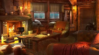 Sleep in this Cozy Cabin Ambience with Heavy Rain Sounds and Warm Fireplace [upl. by Sicular]