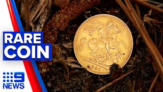 Brisbane man finds rare gold sovereign coin  9 News Australia [upl. by Anilatac252]