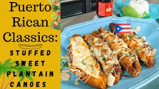 Puerto Rican Stuffed Sweet Plantains aka Canoes  Canoas de Plátanos Maduros Boricua  SO CHEESY [upl. by Acinyt]