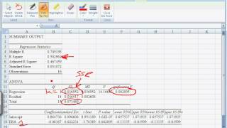 Excel Walkthrough 4  Reading Regression Output [upl. by Radke455]