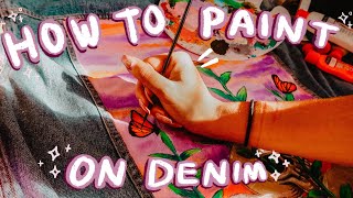 HOW TO PAINT ON DENIM  JEANS Custom With Acrylic amp Fabric Paint  Francesca Grace [upl. by Bone]