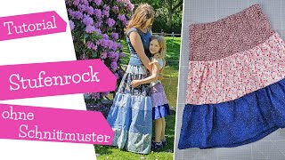 Stufenrock  Maxirock nähen ohne Schnittmuster  Tutorial  Nähanleitung  mommymade [upl. by Nanerb]