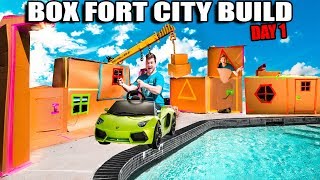 BOX FORT CITY 24 Hour Challenge Day 1  Building Our Billionaire Houses [upl. by Ltsyrk]