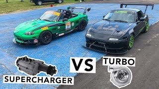 Supercharged Miata VS Turbo Miata Track Battle [upl. by Gawen]