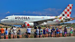 Volotea Airbus A319  Landing amp Takeoff JETBLAST at Skiathos Airport  JSI Windy Plane Spotting [upl. by Birdie895]