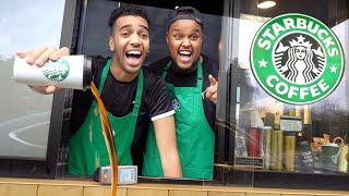 We Pretended To Work At Starbucks Drive Thru Fake Employee Prank [upl. by Louanna996]