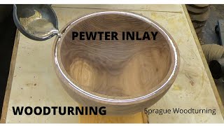 Woodturning  Walnut with pewter inlay [upl. by Conrade222]