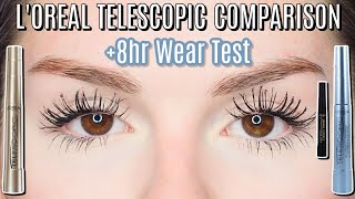 LOREAL TELESCOPIC MASCARA ORIGINAL vs WATERPROOF vs CARBON BLACK REVIEW  BEST DRUGSTORE MASCARA [upl. by Allerbag]