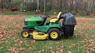 John Deere x739 Garden Tractor amp Bagger Make Fall Leaf CleanUp Easy Material Collection System MCS [upl. by Yddur]