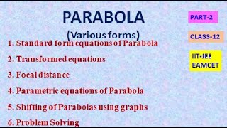 PARABOLA PART2  VARIOUS FORMS OF THE PARABOLA  PARAMETRIC EQUATIONS  SHIFTING GRAPHS IITJEE [upl. by Sewellyn]