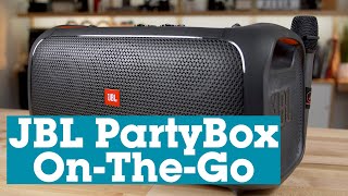 JBL PartyBox OnTheGo Bluetooth speaker with mic and light display  Crutchfield [upl. by Casie]