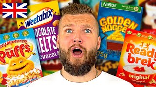 Americans Try WEIRD British BREAKFAST Cereals [upl. by Ardnwahs]