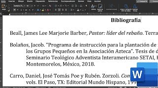 Formato para la Bibliografía en WORD [upl. by Eelytsirk49]