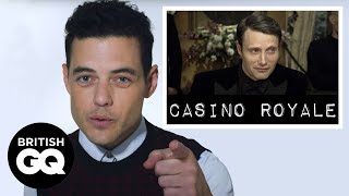 Rami Malek rates the baddest James Bond villains  Dr No Jaws Blofeld  British GQ [upl. by Charin524]