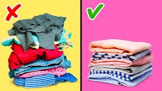 27 CLOTHES FOLDING HACKS AND WARDROBE ORGANIZATION [upl. by Neelyt]