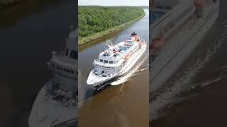 Cruise Ship MS BREMEN sounds its impressive ship horn in Kiel Canal  Shorts [upl. by Orgell]