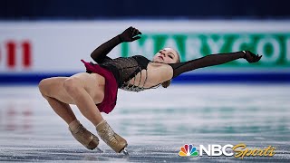 Trusova attempts five quads in valiant free skate vaults from 12th to podium at worlds  NBC Sports [upl. by Devad]