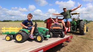 Using real tractors and kids tractors making hay  Tractors for kids [upl. by Lavery32]