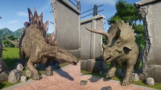 STEGOSAURUSTRICERATOPS BREAKOUT VS TYRANNOSAURUS REXGIGANOTOSAURUS amp IREX JURASSIC WORLD [upl. by Acsecnarf792]