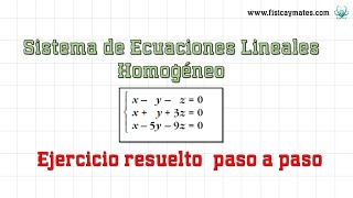 Sistema Ecuaciones Lineales Homogéneo  Ejercicio resuelto [upl. by Siva]