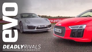 New Audi R8 V10 Plus vs Porsche 911 Turbo S  evo DEADLY RIVALS [upl. by Mace154]