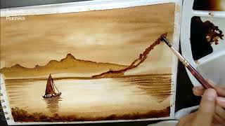 My First Coffee Painting  Landscape Coffee Painting  DIY [upl. by Ralf]