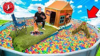 24 Hour BOX FORT BOAT In BALL PIT Pool Scary 3 AM Monster CHALLENGE [upl. by Nitsug]