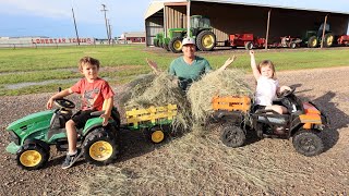 Using tractors to move hay before big storm  Tractors for kids working on the farm [upl. by Ennaxor]