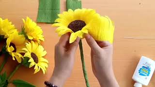 Special way to make sunflower from crepe paper  SO EASY  Lets make it for summer [upl. by Trenna738]