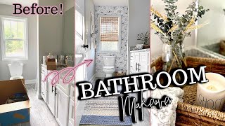 Affordable Small Bathroom Makeover Renter Friendly  Peel and Stick Wallpaper  Amazon amp TJ Maxx [upl. by Carmena187]