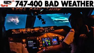 Piloting BOEING 747 during Thunderstorms  Cockpit Views [upl. by Dlonyar]