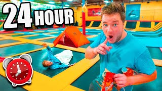 24 Hour Overnight In TRAMPOLINE PARK Challenge Sneaking In 🤫 [upl. by Kemble]