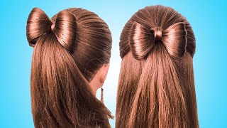 Простые Прически с бантиком на длинные волосыCoiffure avec noeud papillon🎀long Hair bow tutorial [upl. by Courtney]