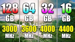 128GB 3000MHz vs 64GB 3600MHz vs 32GB 4000MHz vs 16GB 4400MHz  RAM Test in PC Gaming [upl. by Berliner]