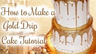 HOW TO MAKE A GOLD DRIP CAKE  Janies Sweets [upl. by Ennairej245]