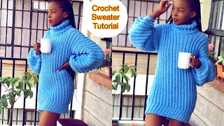 Crochet Turtleneck Sweater  Crochet Ribbed sweater Dress [upl. by Tony]