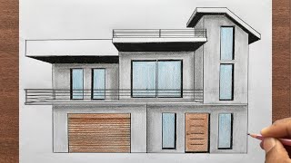 How to Draw a House in OnePoint Perspective Step by Step [upl. by Nial715]