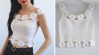 TUTORIAL TOP CANOTTA UNCINETTO quotNINFEAquot DIY CROCHET TOP CROP [upl. by Caravette]