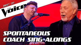 TOP 10  SURPRISE Coach SING ALONGS during the Blind Auditions in The Voice [upl. by Elirpa155]