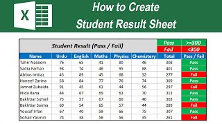 Student Result Sheet SUM and Pass or Fail  Excel for Beginners 2021 [upl. by Perot]