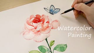 Watercolor Rose Painting  Drawing a Butterfly [upl. by Eerehs65]