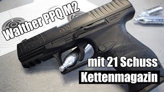 Walther PPQ M2 mit 21 Schuss Kettenmagazin von Umarex 45 mm Diabolo Druckluftwaffe [upl. by Yuille]