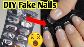 How to make fake nails with medicine strip at homeDIY Fake NailsHomemade fake nail Malayalam [upl. by Munson]