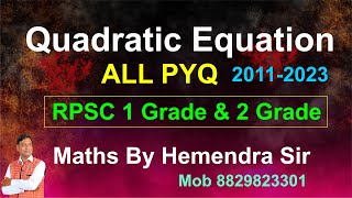 RPSC 1st amp 2nd Grade Maths  Quadratic Equation All PYQ  2011 to 2023  Part02 [upl. by Nellda]