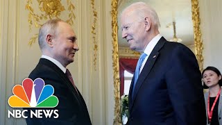 Watch Biden And Putin Meet Shake Hands At Geneva Summit  NBC News [upl. by Odranar]