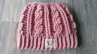 Crocheted Cabled Messy Bun Hat [upl. by Karolyn]