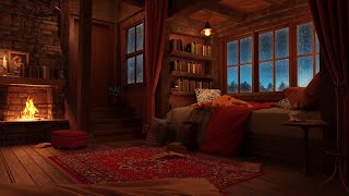 Cozy Hut Ambience  Fireplace amp Thunder Sounds [upl. by Analem]